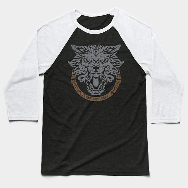 Norse Fenrir Wolf Ragnarok Viking Pagan Mythology Baseball T-Shirt by Blue Pagan